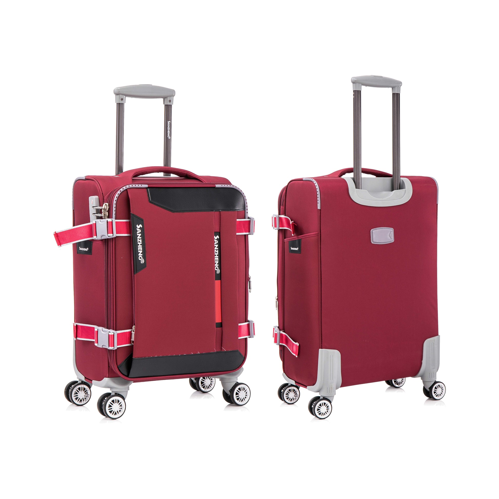 Softside Upright Luggage Set Expandable, Lightweight,4 Piece 20 24 28 32 Claret Red Fabric