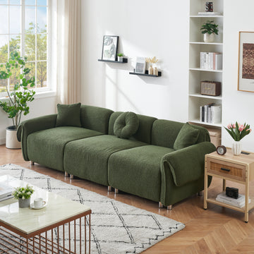 112 Inches Of Green Teddy Velvet Fabric, With 3 Pillows, Three Person Sofa Can Be Placed In The Living Room And Other Scenes Green Teddy Velvet Fabric, With 3 Pillows, Three Person Sofa Can Be Placed Green Polyester Blend 3 Seat