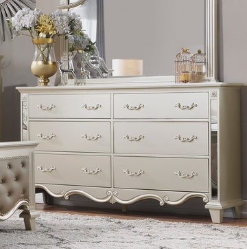 Glamorous Champagne Finish Dresser Of 6 Drawers Textural Panels Traditional Luxury Bedroom Furniture 1Pc Champagne Bedroom Luxury,Traditional Wood