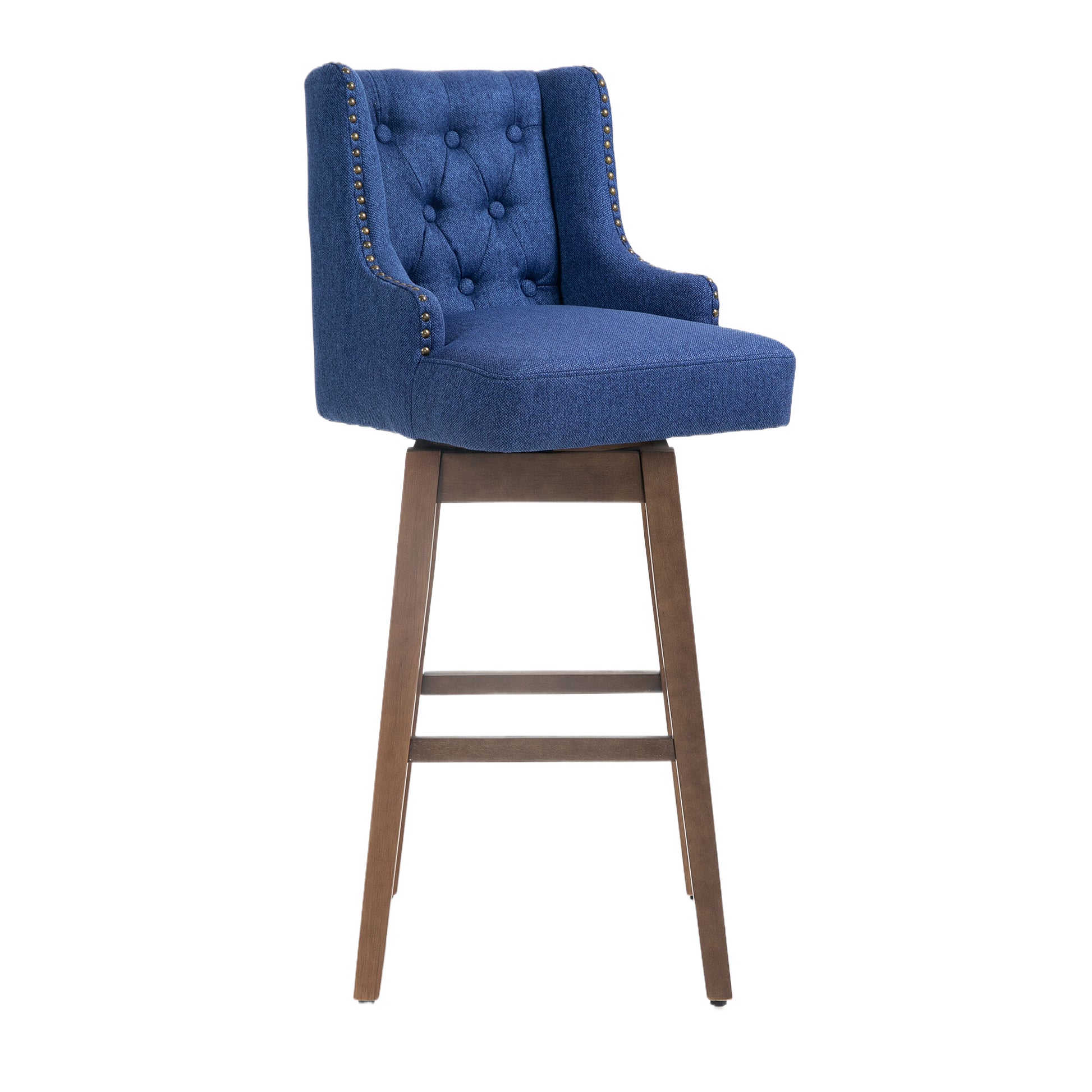 Coolmore Bar Stools Set Of 2 Counter Height Chairs With Footrest For Kitchen, Dining Room And 360 Degree Solid Wood Legs Swivel Bar Stools Set Of 2 Navy Linen Navy Foam Linen