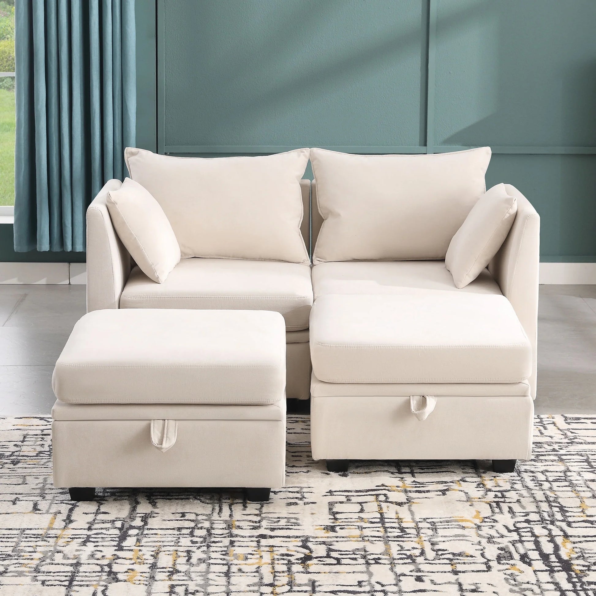 Modular Couches And Sofas Sectional With Storage Sectional Sofa U Shaped Sectional Couch With Reversible Chaises, Beige Beige Linen Wood Primary Living Space Soft Heavy Duty Cotton Cotton 4 Seat