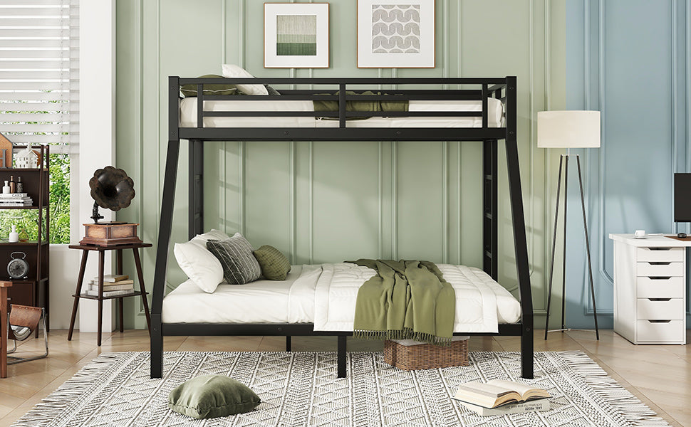 Metal Twin Xl Over Queen Bunk Bed For Teens And Adults,Space Saving Noise Reduced No Box Spring Needed,Black Twin Xl Black Metal