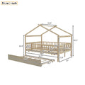 Full Size Wooden House Bed With Twin Size Trundle, Natural Full Natural Solid Wood Mdf