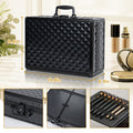 Portable Makeup Case With Led Mirror Travel Makeup Bag Cosmetic Organizer Box With Locks, Brush Holder, Dividers, Rechargeable, Black Black Aluminium Alloy