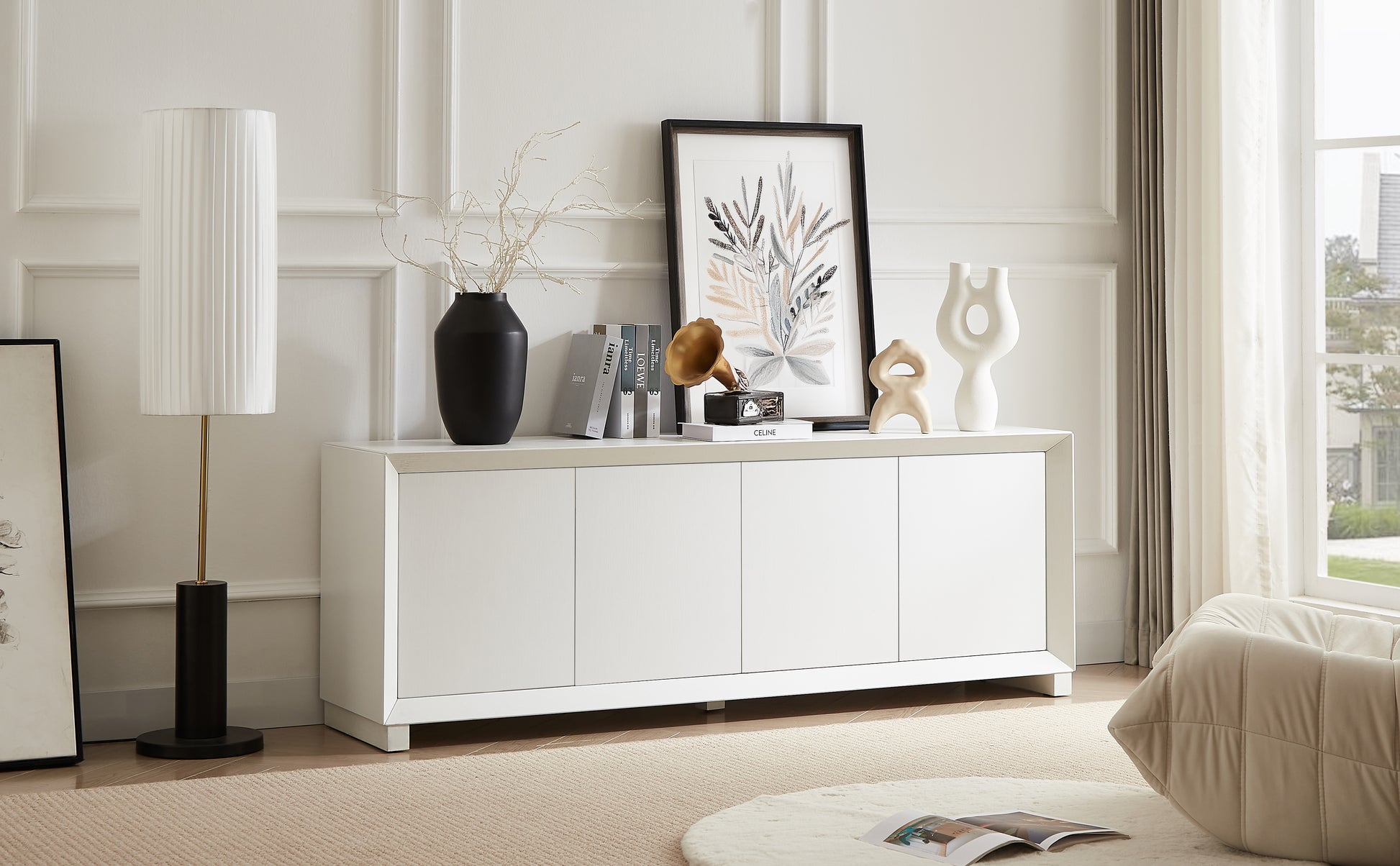 Sideboard Storage Cabinet Tv Stand Modern Style Cabinet For Living Room Kitchen Bedroom Entryway. White, 64'' W X 15'' D X 23.23''H. White 60 69 Inches Particle Board