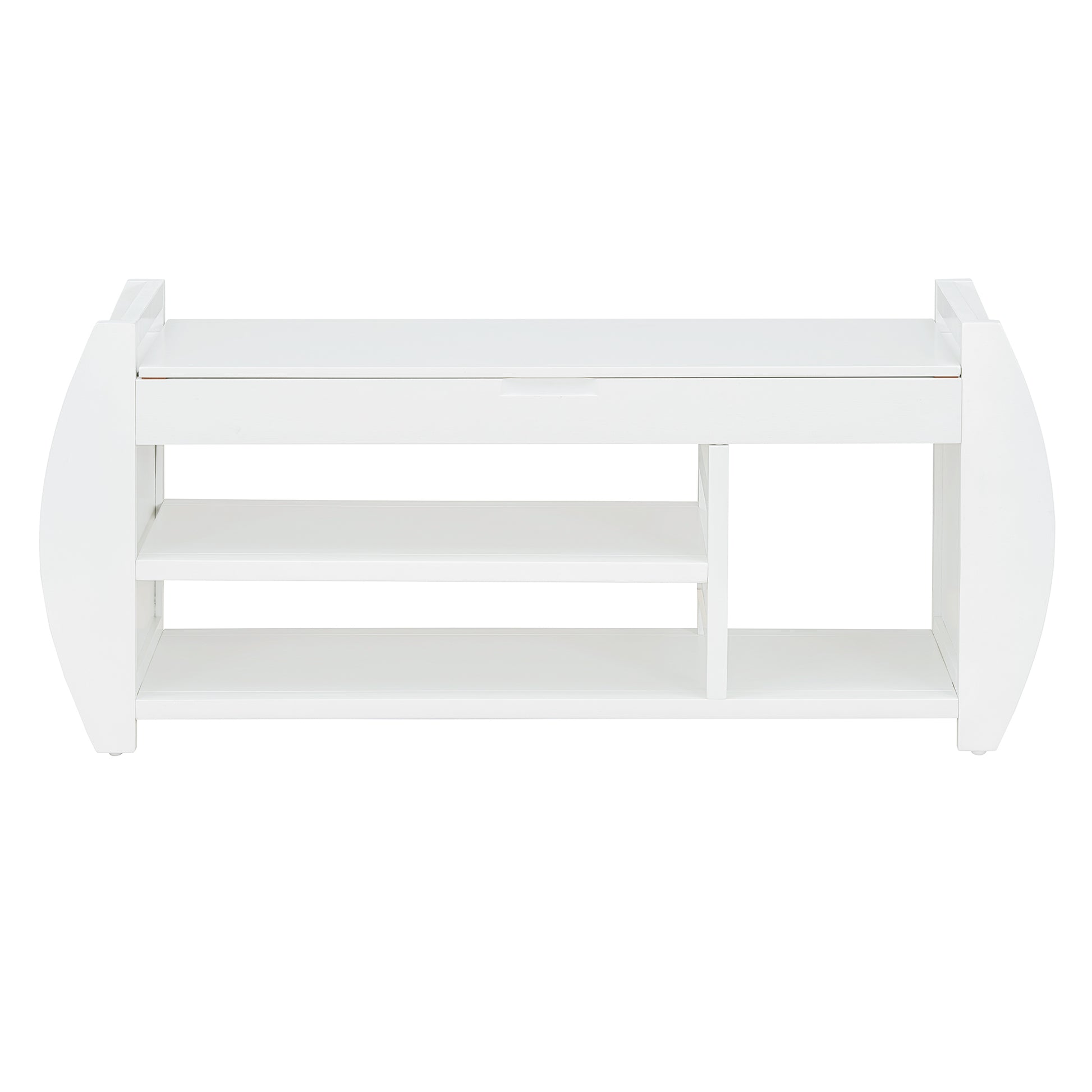 Retro Multifunctional Storage Bench With Cushion And Curved Side Panel For Entrance And Living Room Antique White Antique White Mdf