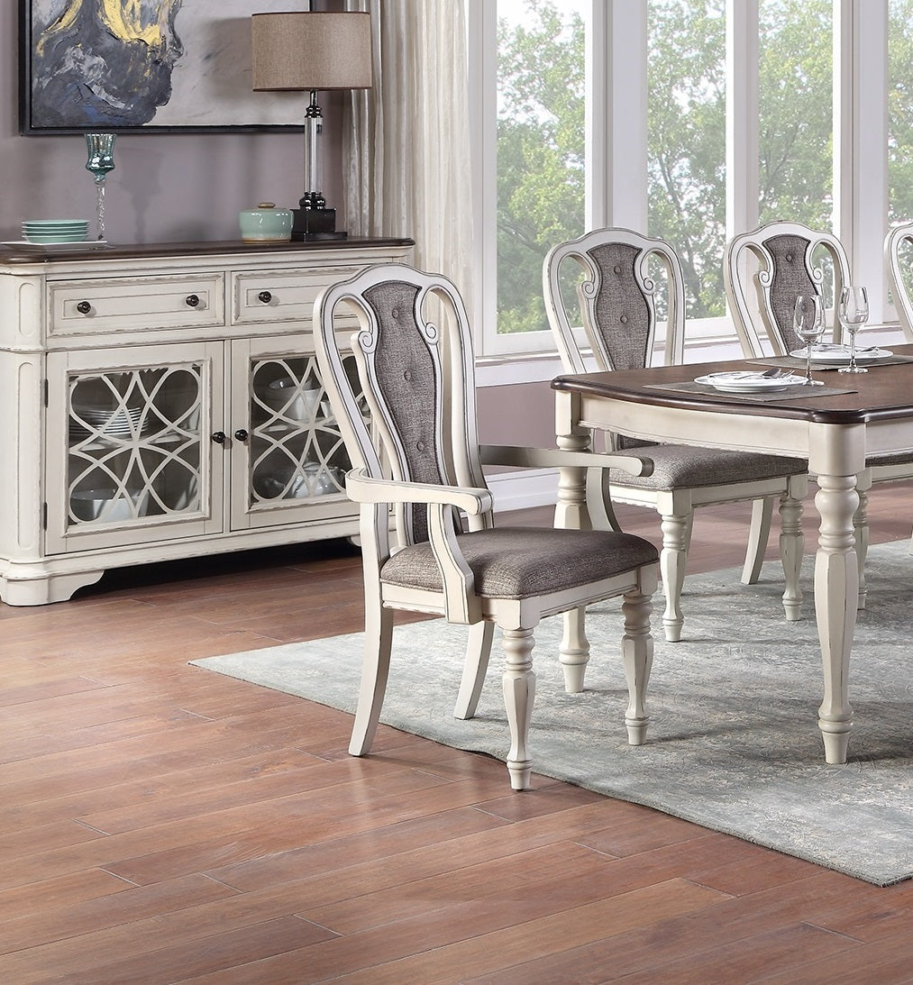 Transitional 9Pc Dining Set Dining Table W Oak Top 6Xside Chairs And 2X Arm Chairs Cushion Seat Antique White Kitchen Dining Room Wood Dining Room Distressed Finish Rubberwood Rectangular Dining Table With Chair Wood Wood Antique White,Gray,Oak Seats 8