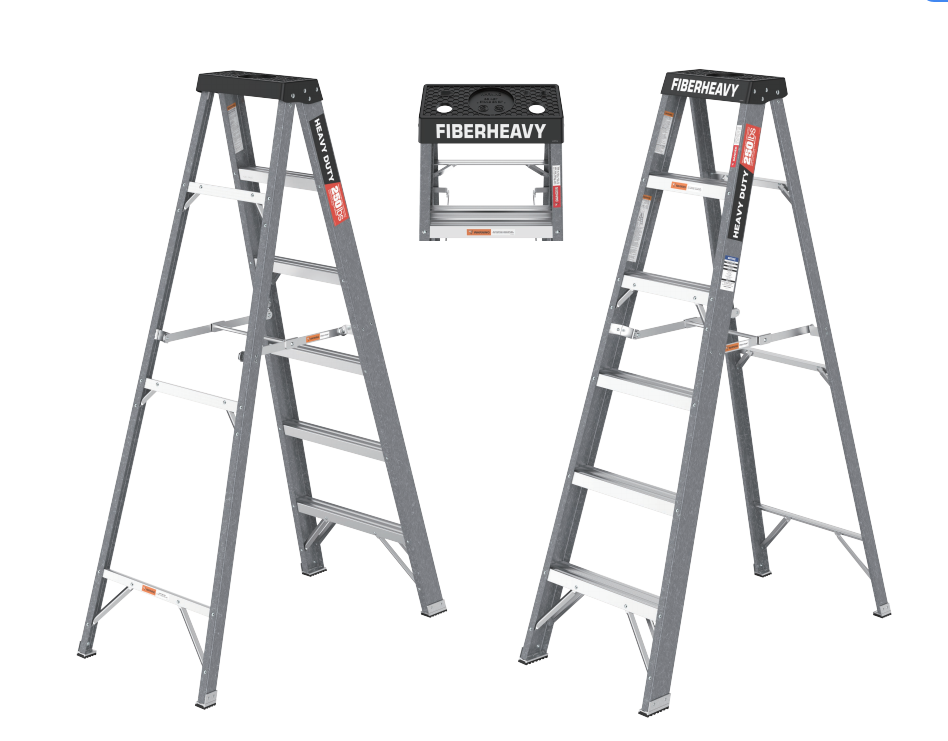 6 Fibreglass Step Ladder Series 250Lbs Grey Fiberglass