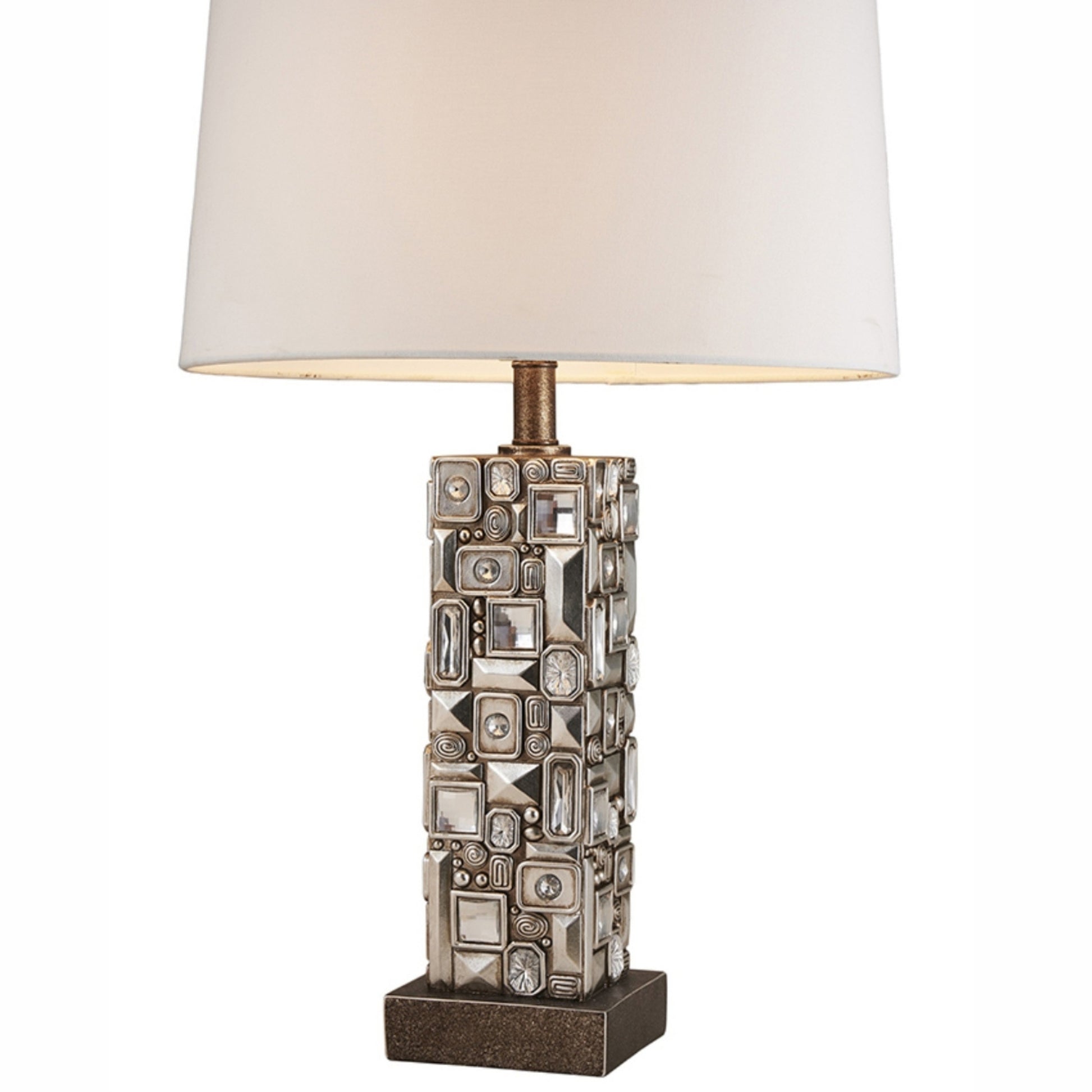 28" Tall Polyresin Table Lamp "Sierra" With Abstract Mirror Design Silver Polyresin