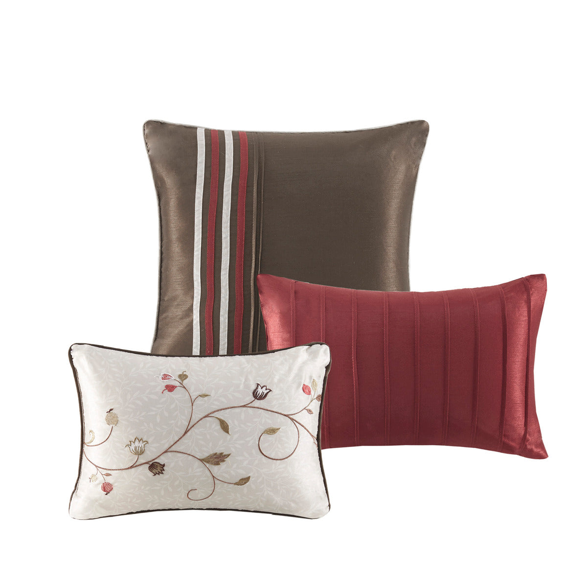 Embroidered 7 Piece Comforter Set Red Queen Queen Red Polyester