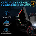 Aosom Lamborghini Veneno Licensed Kids Electric Car With Bluetooth, 12V Ride On Car With Butterfly Doors, Remote Control, Portable Battery, Suspension System, Horn, Songs, Lights, Black Black