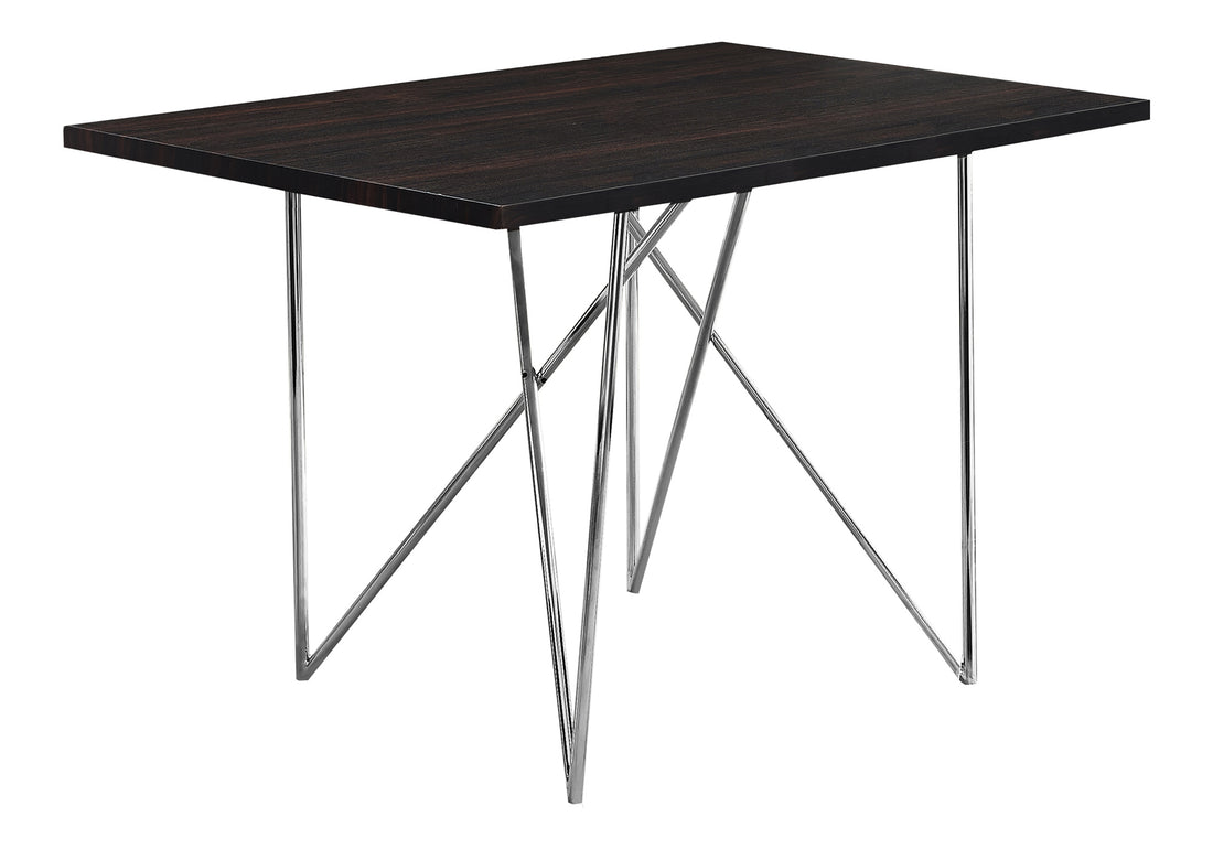 Dining Table, 48" Rectangular, Small, Kitchen, Dining Room, Brown Laminate, Chrome Metal, Contemporary, Modern Espresso Mdf