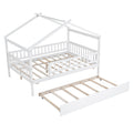 Full Size Wooden House Bed With Twin Size Trundle, White Full White Solid Wood Mdf