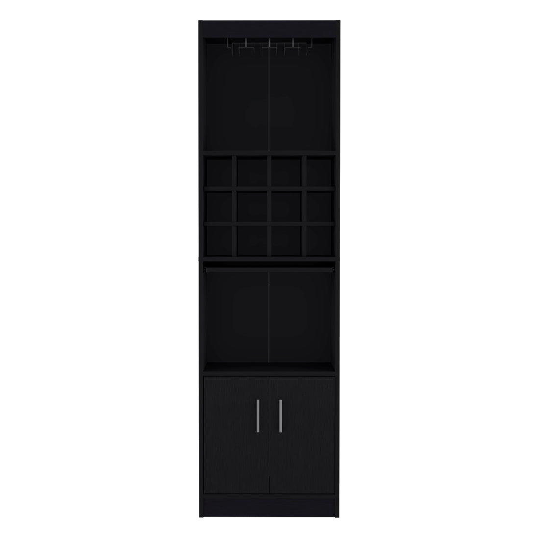 Kevil 71 Inch Tall Bar Cabinet 5 Tier Modern Bar Cabinet With Glass Holder Stemware Rack, Wine Cabinet, Liquor Cabinet, 12 Bottle Cubbies, 5 Shelves, And Pull Out Tray Black Primary Living Space Modern Particle Board Shelves Included Engineered Wood