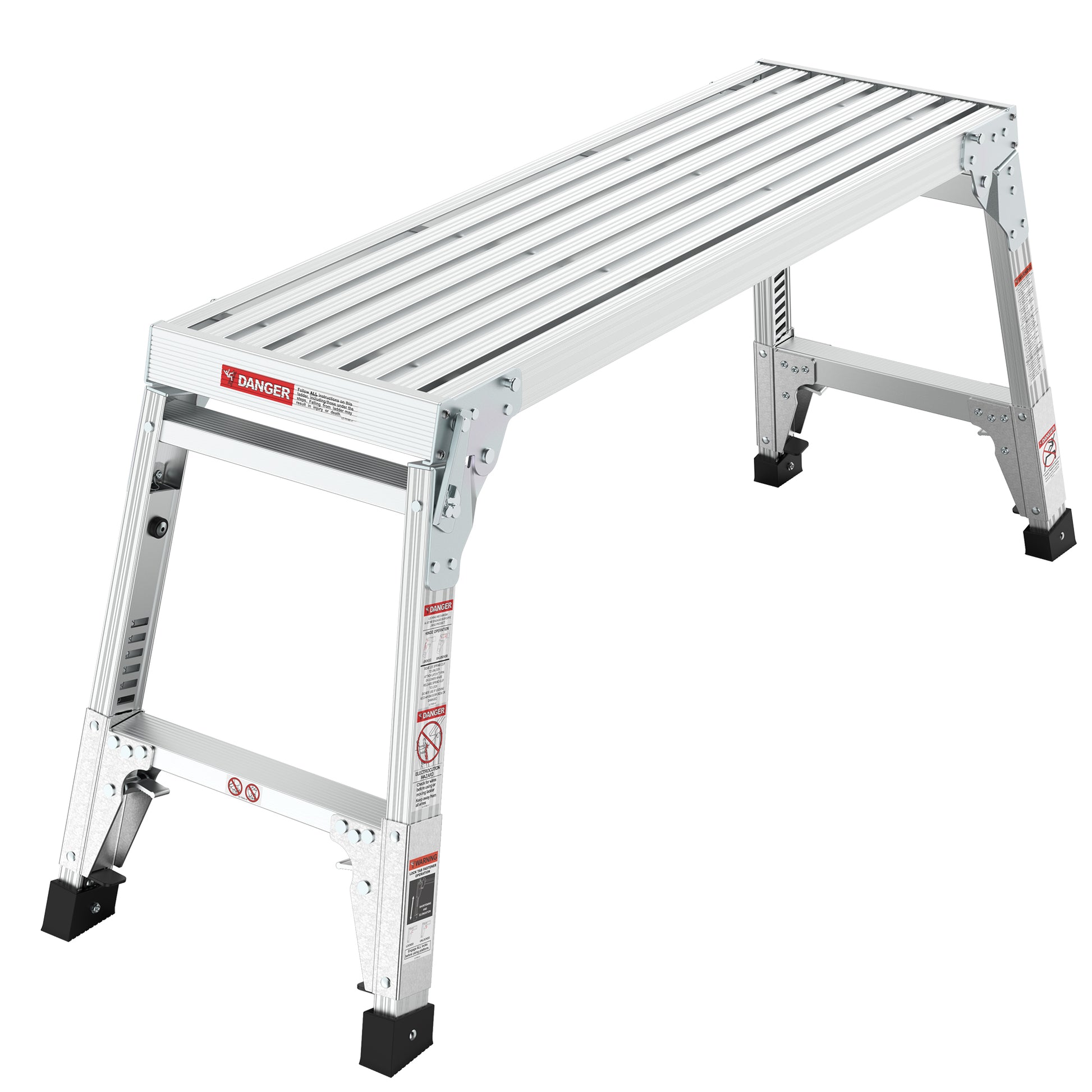 Aluminum Work Platform Large Size Step Stool Folding Portable Work Bench 40" Width Telescopic Feet 22" 27.5" Height Adjustable Grey Aluminium Alloy