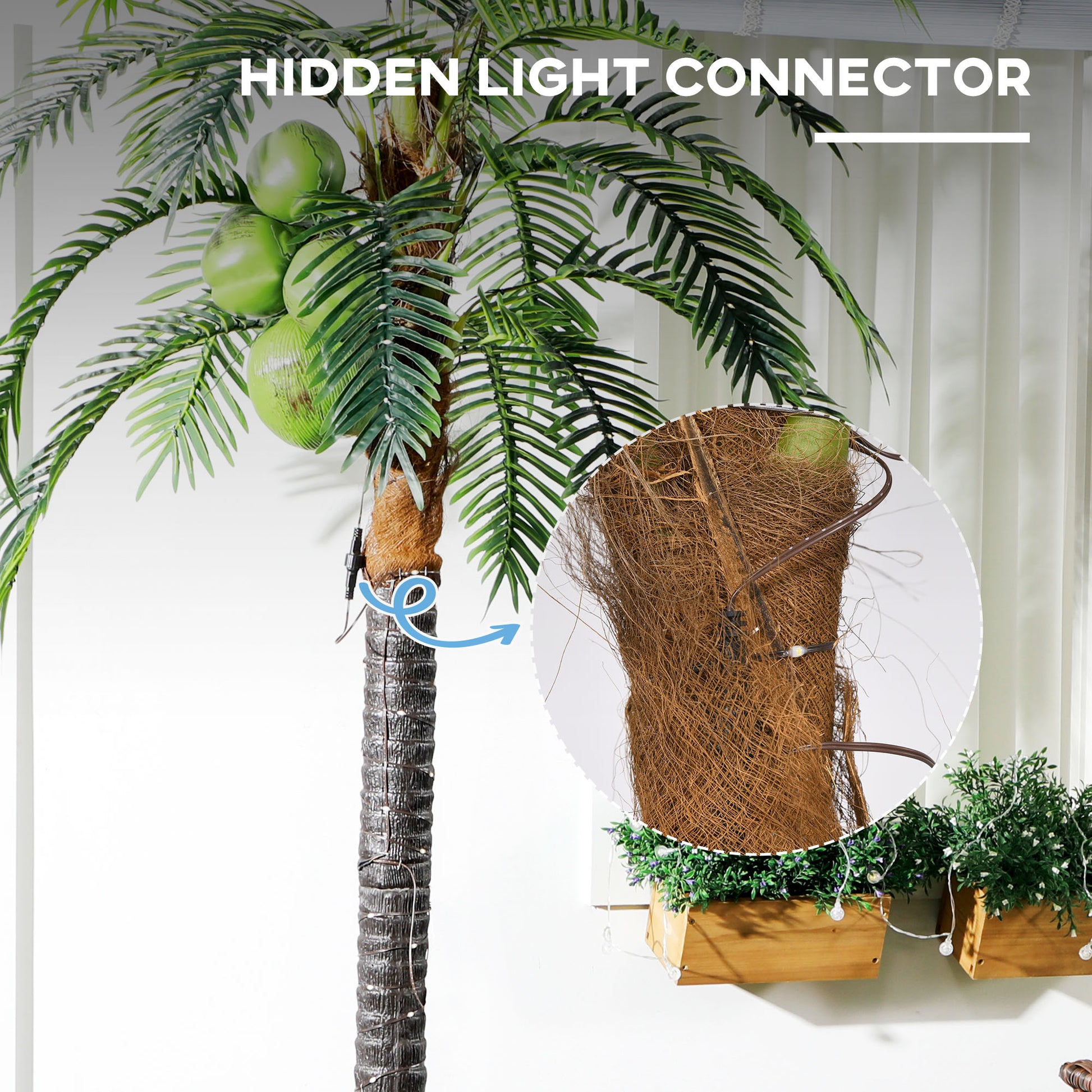 led coconut palm tree light Outsunny 7' Artificial Lighted Palm Tree With 5 Coconuts, 280 Led Ligh