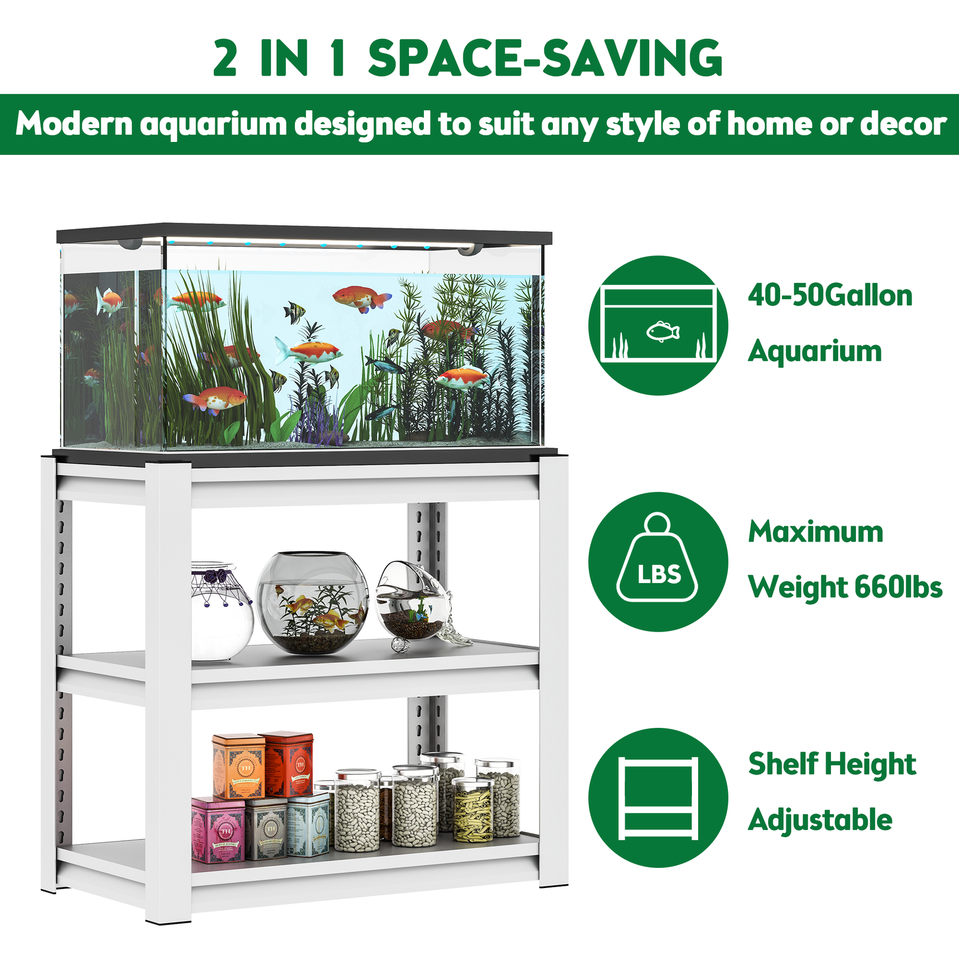 50 gallon fish tank accessories 40 50 Gallon Fish Tank Stand Metal Aquarium Stand, 31.5 L X 18 W X 34"H Adjustable Heavy Duty Reptile Tank Stand, Adjustable 3 Tier Fish Tank Rack