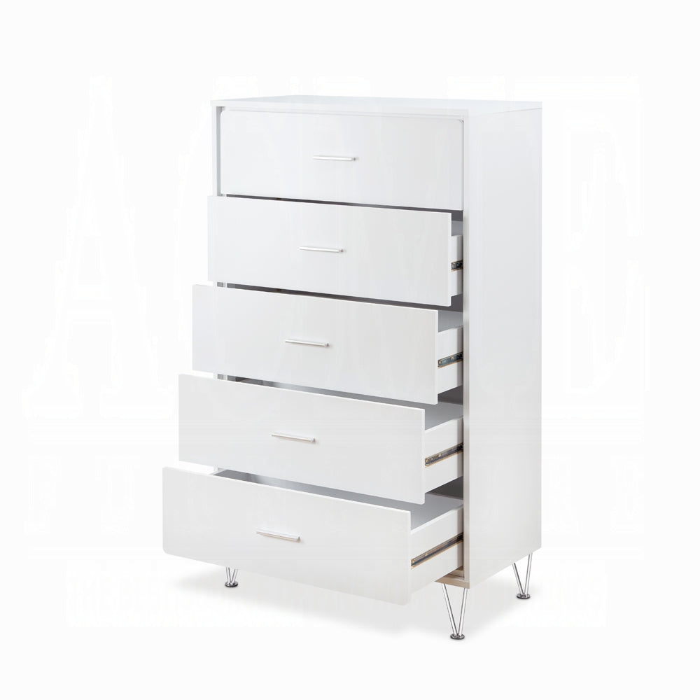 White 5 Drawer Chest With Single Handles White Bedroom Contemporary Particle Board Mdf