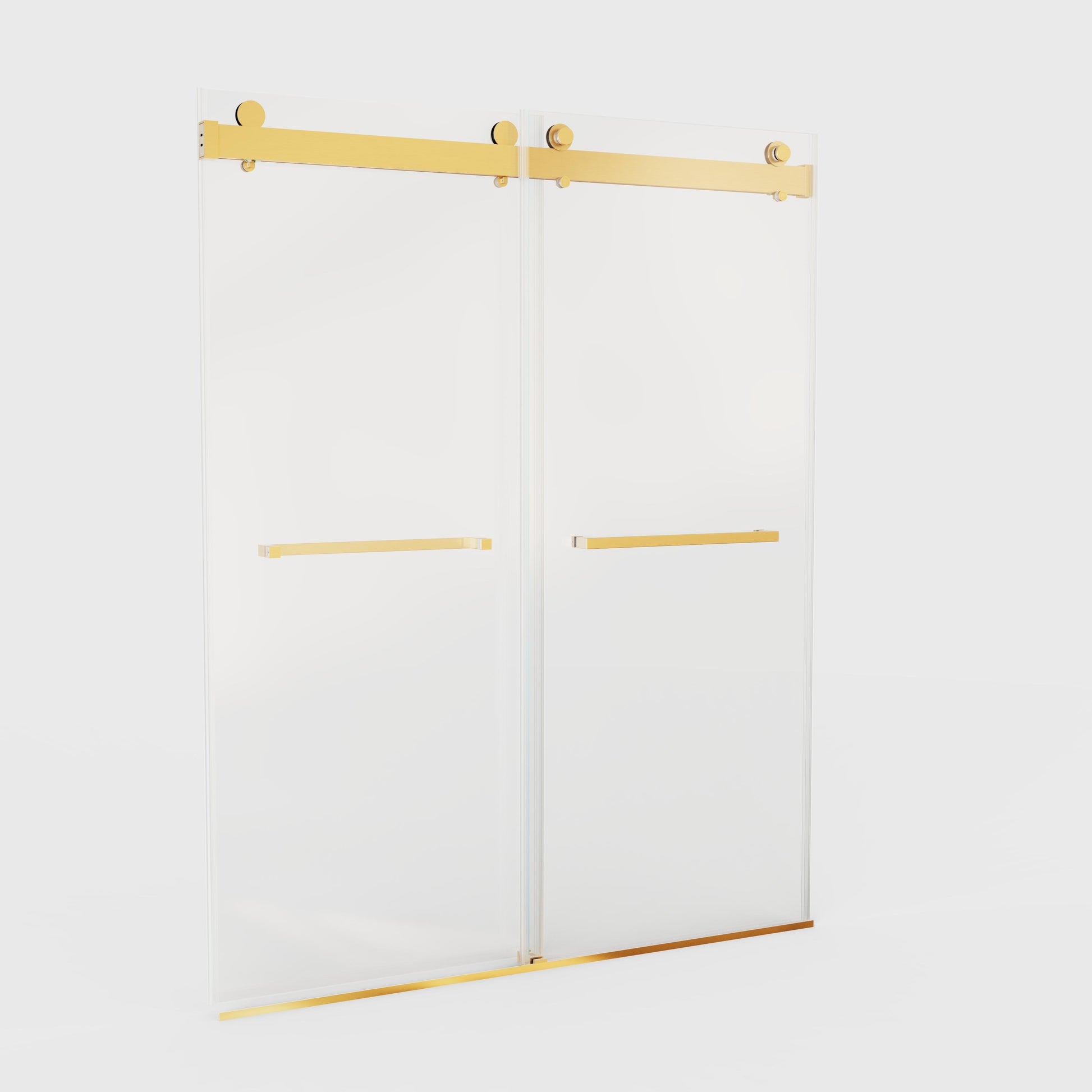 56 60 Inches W *76 Inches H Frameless Double Sliding Soft Close Shower Door In Brushed Gold,3 8 Inches 10Mm Thick Sgcc Tempered Glass Door Brushed Gold Glass Metal