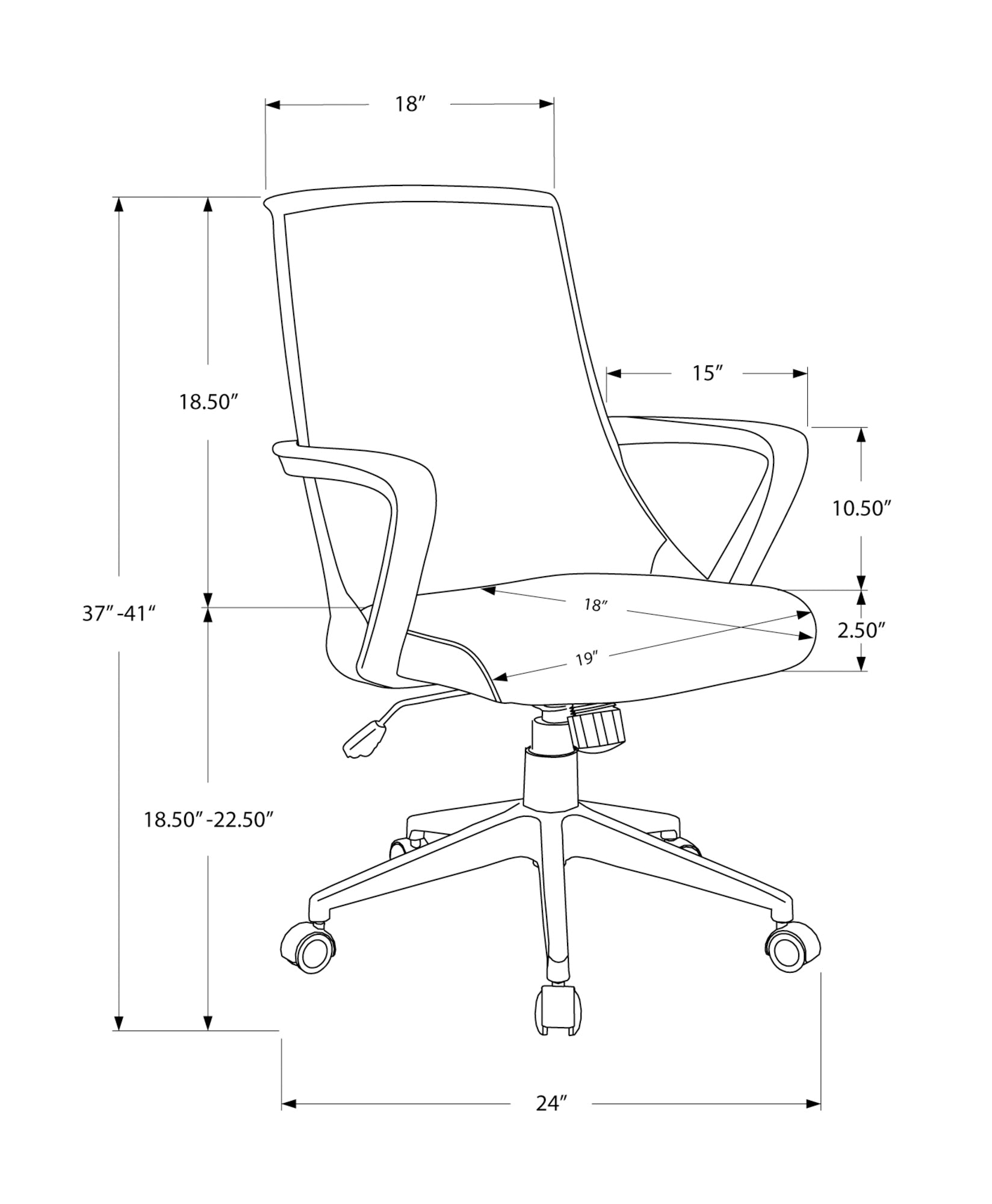 Office Chair, Adjustable Height, Swivel, Ergonomic, Armrests, Computer Desk, Work, Grey Mesh, Black Metal, Contemporary, Modern Black Foam Polyester