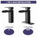 Waterfall Bathroom Faucet Black Single Handle Bathroom Sink Faucets 1 Or 3 Hole Solid Vanity Faucet With Deck Plate & Overflow Pop Up Drain Matte Black One Matte Black Deck Mounted Bathroom Matte Black Stainless Steel