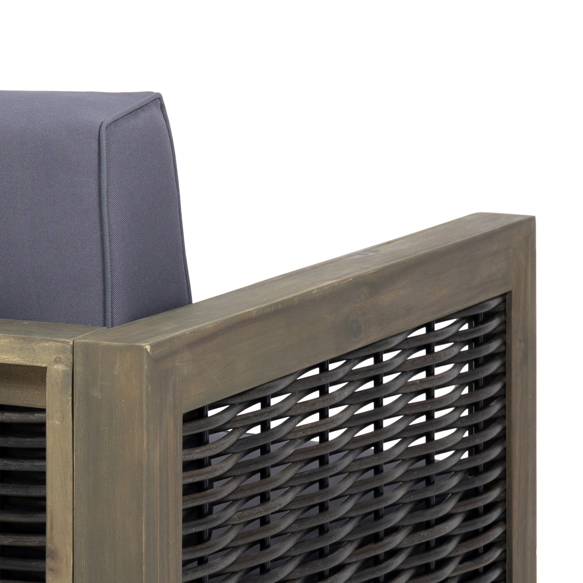 Outdoor Acacia Wood Club Chair With Wicker Accents, Gray Mixed Gray Brown, 30.25"D X 27.5"W X 23.75"H Gray Acacia Wood