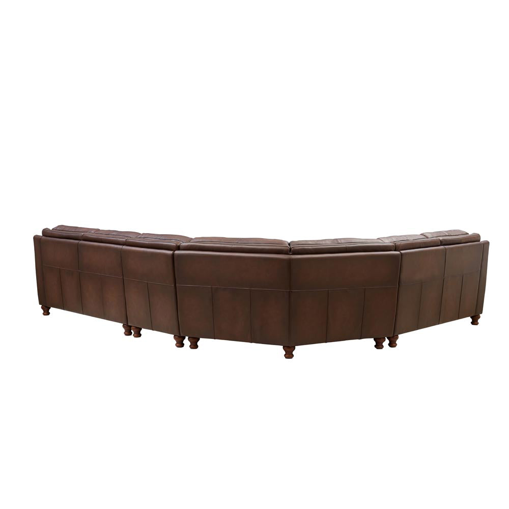 Belfast Leather Sectional Brown Genuine Leather Wood Primary Living Space Medium Firm Cushion Back Mid Century Modern L Shaped Eucalyptus Square Arms Down Filling Leather 6 Seat