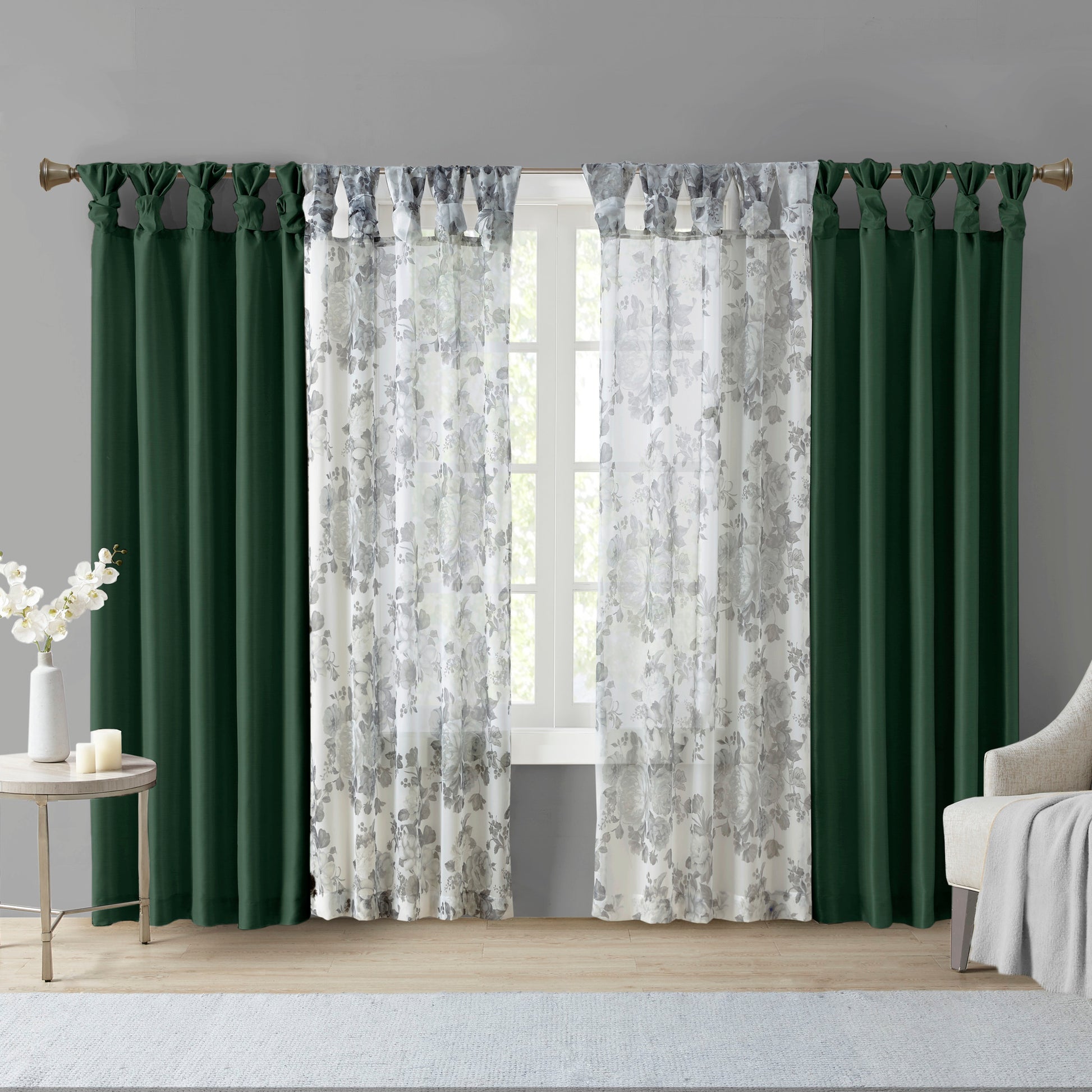 Twist Tab Lined Window Curtain Panel Green 50X95" Green Polyester