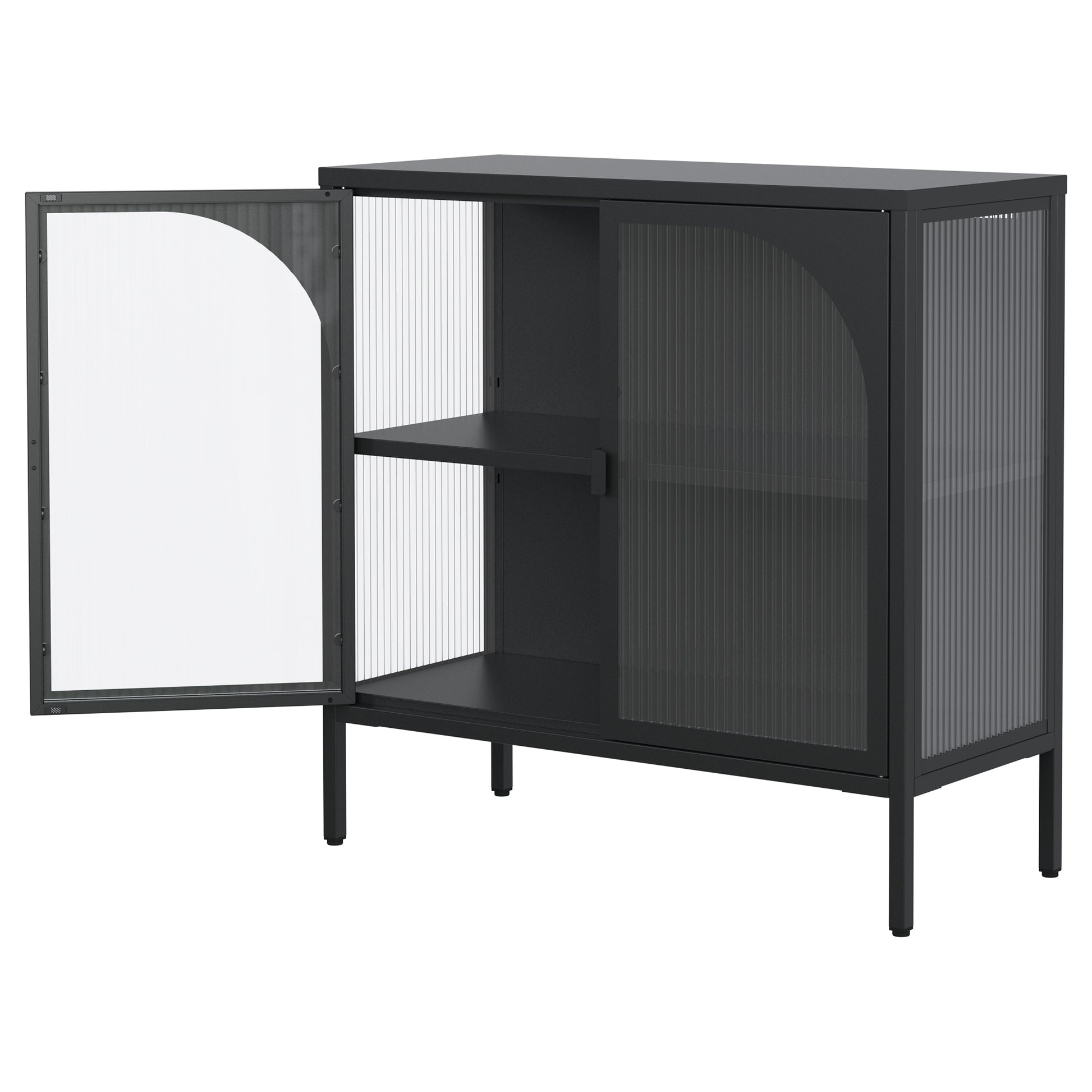 Metal Sideboard Cabinet,Accent Storage Cabinet With 2 Glass Doors,Modern Coffee Bar Cabinet With Adjustable Shelves 154 Lbs Capacity For Kitchen, Living Room And Hallway, Black Accent Chests 1 2 Shelves Antique Black Primary Living Space Glass Doors