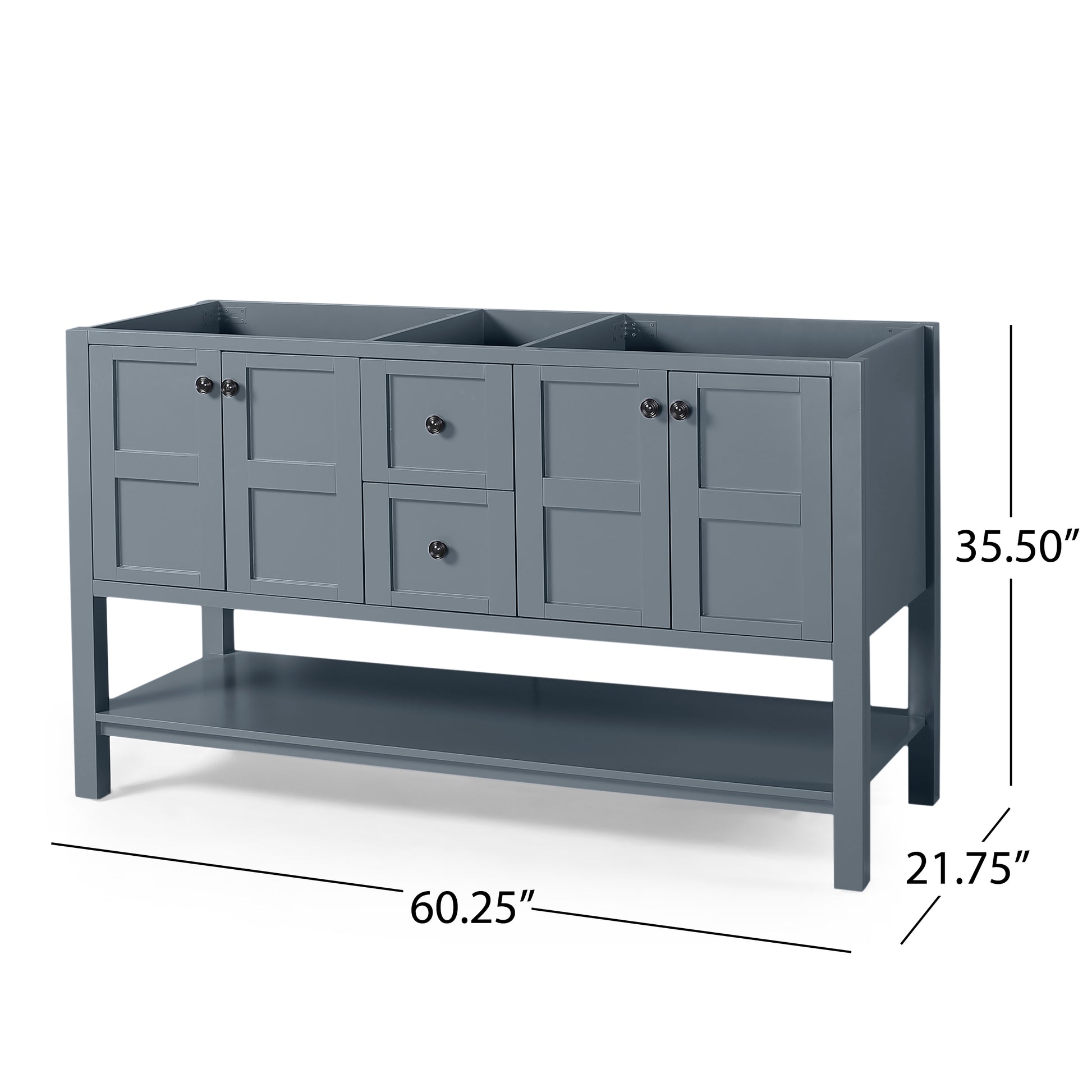 61'' Bathroom Vanity With Marble Top & Double Ceramic Sinks, 4 Doors, 2 Drawers, Open Shelf, Gray Gray Mdf