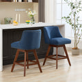 Counter Height Swivel Barstools, 26'' H Seat Height Upholstered Bar Stools Set Of 2, Fabric In Blue Blue Dining Room American Design Rubberwood Set Of 2 Foam Wood Fabric