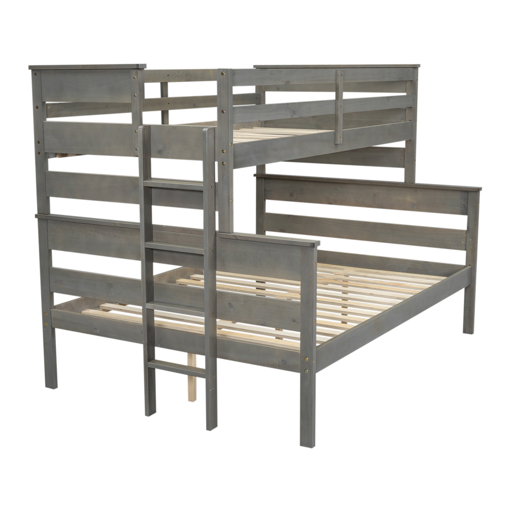 Wood Twin Over Full Bunk Bed With Ladder, Gray Twin Box Spring Not Required Gray Solid Wood Mdf