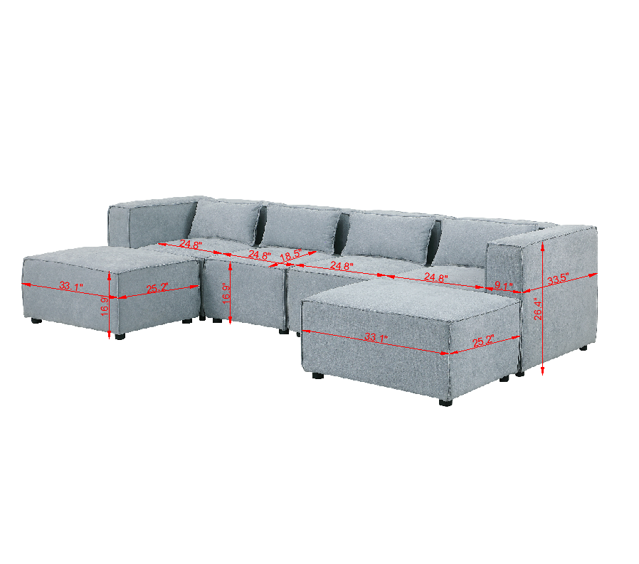 Modular Sofa Grayish Blue Chenille Fabric, Simple And Grand, The Seat And Back Is Very Soft. This Is Also A Knock Down Sofa Grayish Blue Chenille 6 Seat