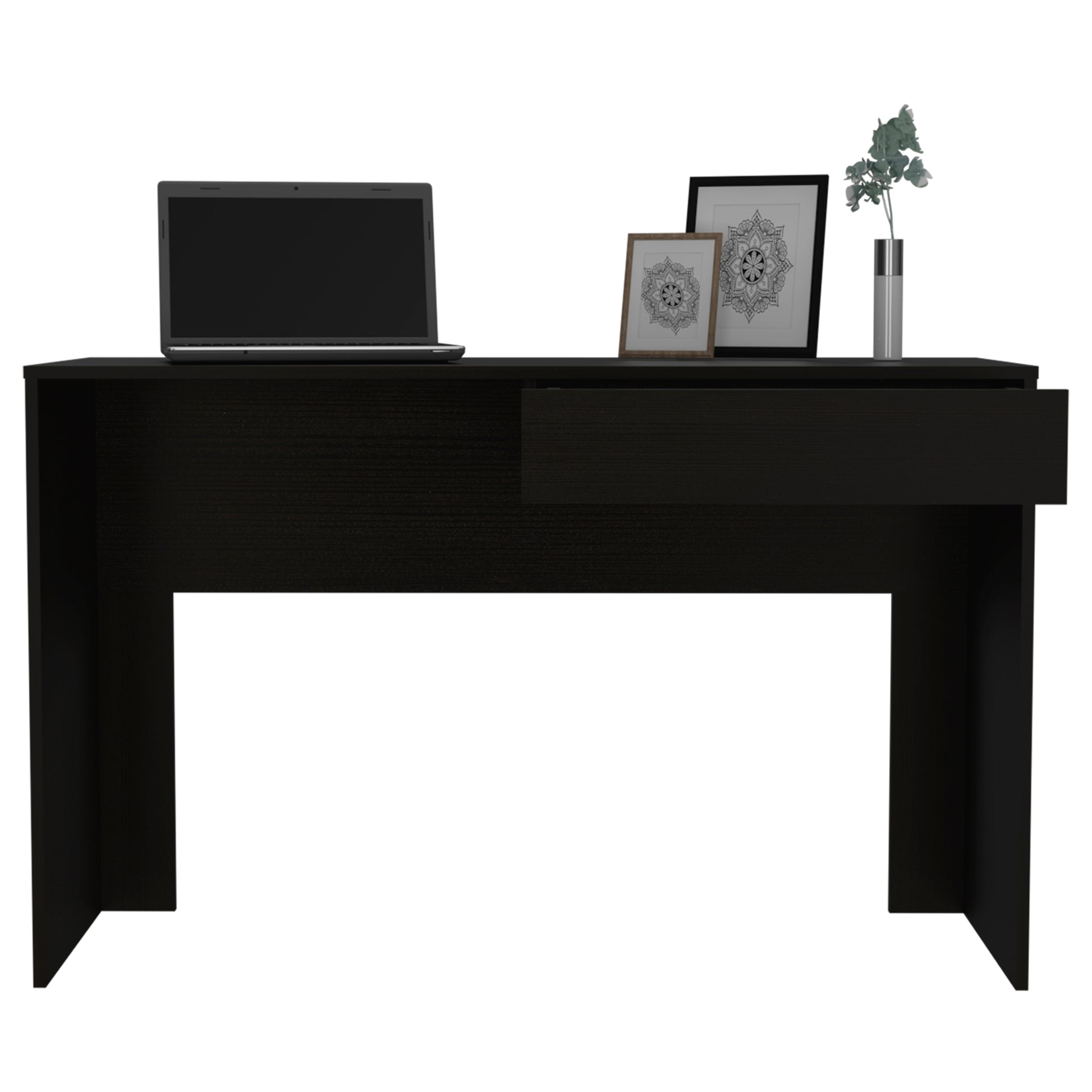 Acre Writing Computer Desk, One Drawer Black Black Computer Desk Office Modern Freestanding Rectangular Drawers Desk Rectangular Particle Board Particle Board