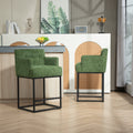 Coolmore Counter Height Bar Stools Set Of 2, Modern Barrel Bar Stool With Backrest And Arms, Black Metal Frames, Upholstered Bar Stools For Kitchen Island, Pub, Club Green Foam Chenille