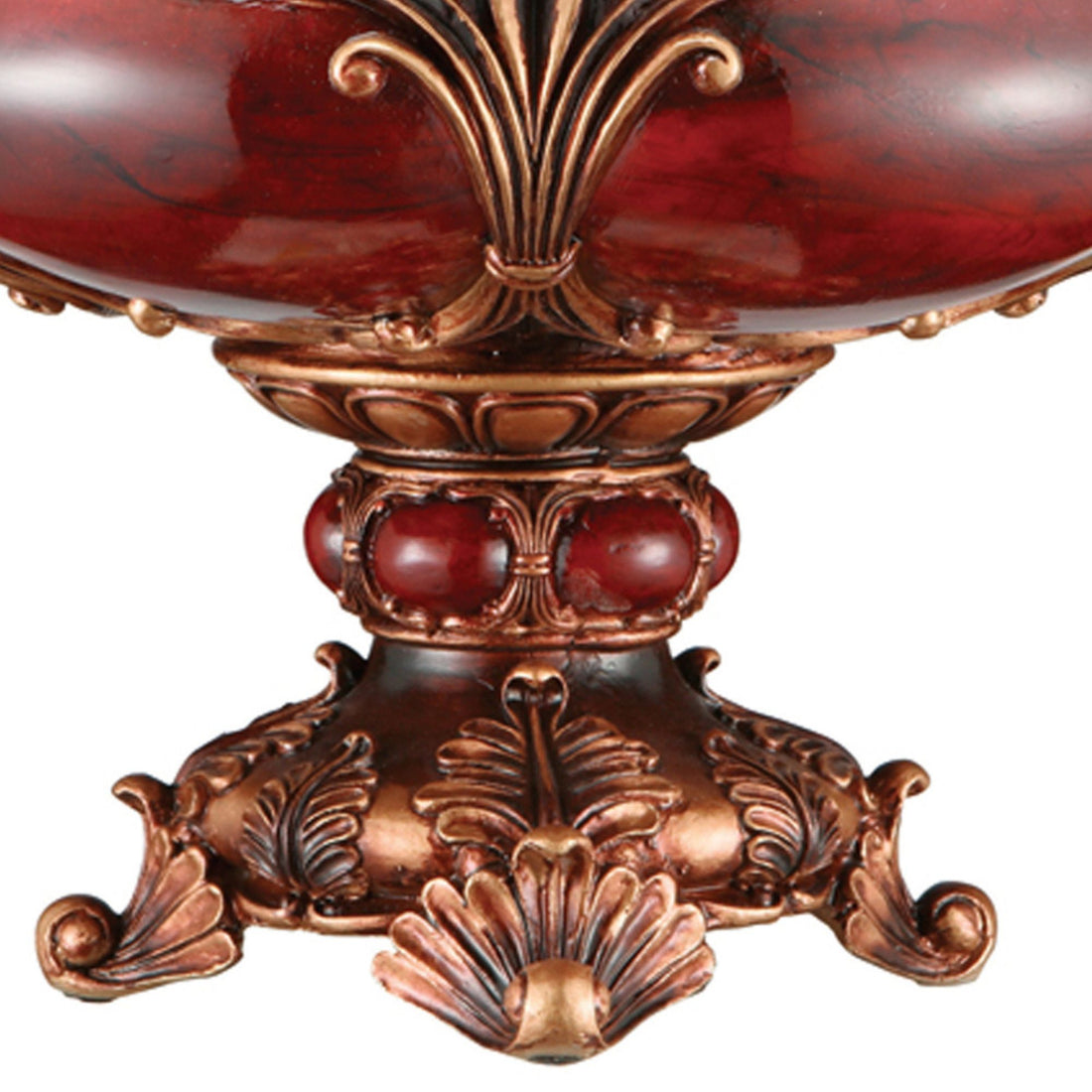 10" Tall Polyresin Decorative Fruit Bowl, Victorian Style Red Polyresin