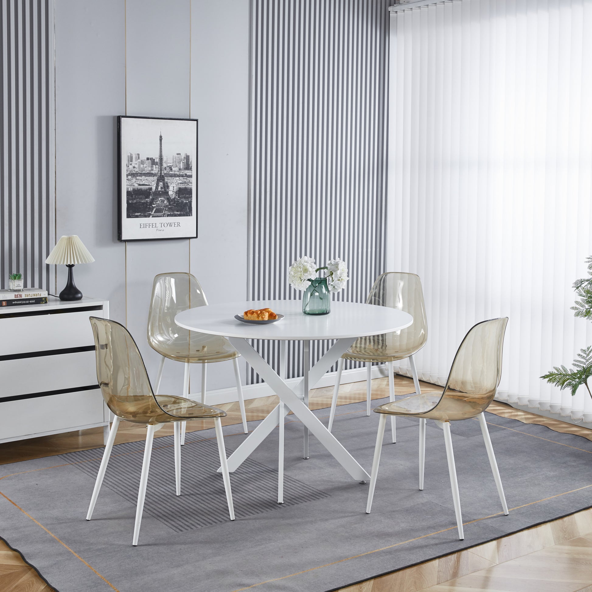 42.1"White Table Mid Century Dining Table For 4 6 People With Round Mdf Table Top, Pedestal Dining Table, End Table Leisure Coffee Table,Cross Leg White Kitchen & Dining Tables Mdf