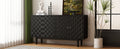 Modern 4 Door Sideboard With Convex Pattern Doors And 2 Silver Handle For Living Room, Dining Room, Kitchen Black Black Mdf