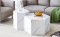 Modern Minimalist Style Hexagonal White Marble Patterned Mdf Coffee Table Set Two Piece Set .Complex Texture Patterns, Style And Texture Coffee Table To Redefine Your Interior Decoration. White Mdf