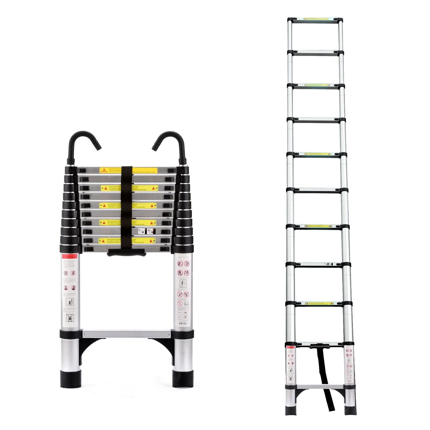 10.5Ft About 3.2M Retractable Ladder, Multi Functional Foldable Ladder, With Hook, Aluminum Retractable Ladder, Suitable For Daily Use Of Rv, Attic, Home, 330 Pounds Antique Silver Aluminium