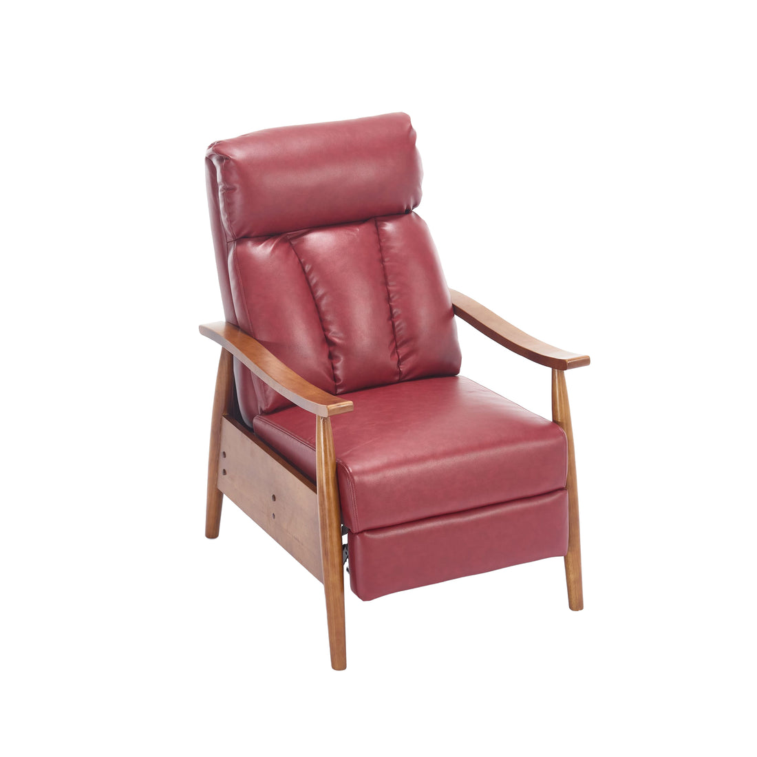 Coolmore Wood Frame Armchair, Modern Accent Chair Lounge Chair For Living Room Wine Red Pu Leather