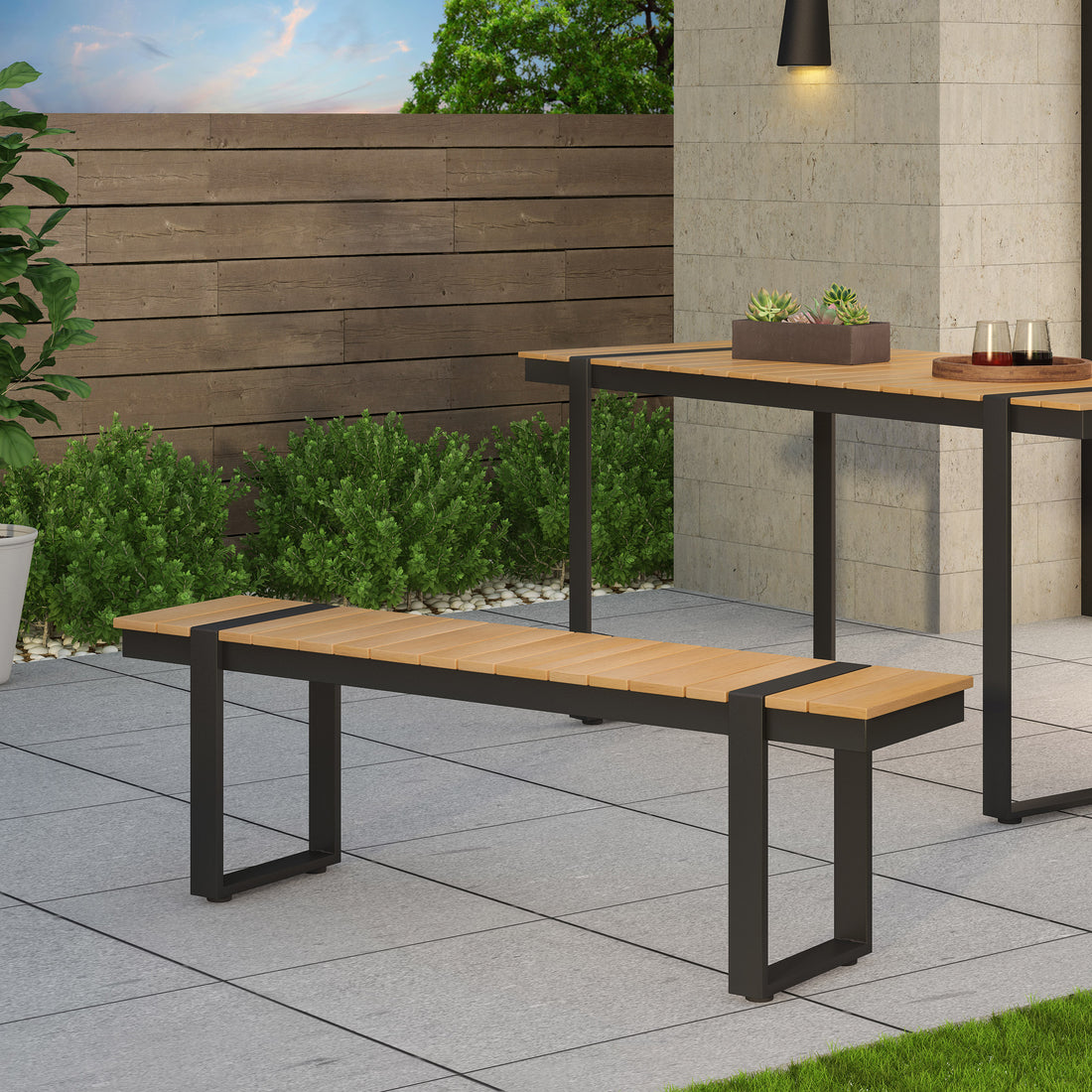 Outdoor Dining Bench, Gray Natural - Natural Grey