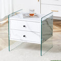 Double Drawer Bedside Table. The Board Surface Is Mdf Sticker, And Both Sides Are Transparent Tempered Glass. The Design Is Simple And Elegant, With Excellent Storage Functions. White Mdf