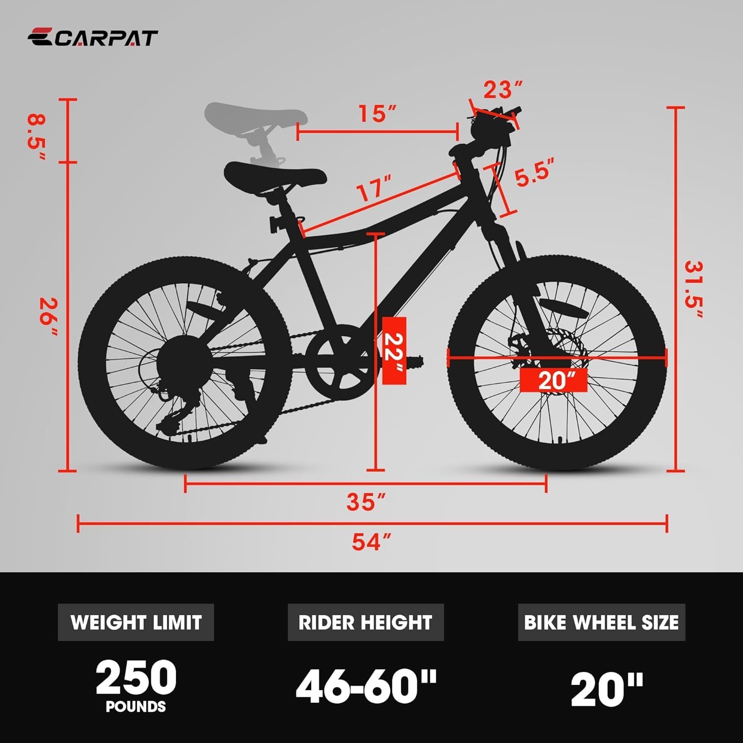 S20101 Ecarpat 20 Inch Kids Bike, Boys Girls Mountain Bike Ages 8 12, 7 Speed Teenager Children Kids' Bicycles, Front Suspension Disc Brake Rear V Brake, High Steel Frame White 200 Lbs & Over Classic Polyurethane Foam 9 To 12 Years Steel Outdoor