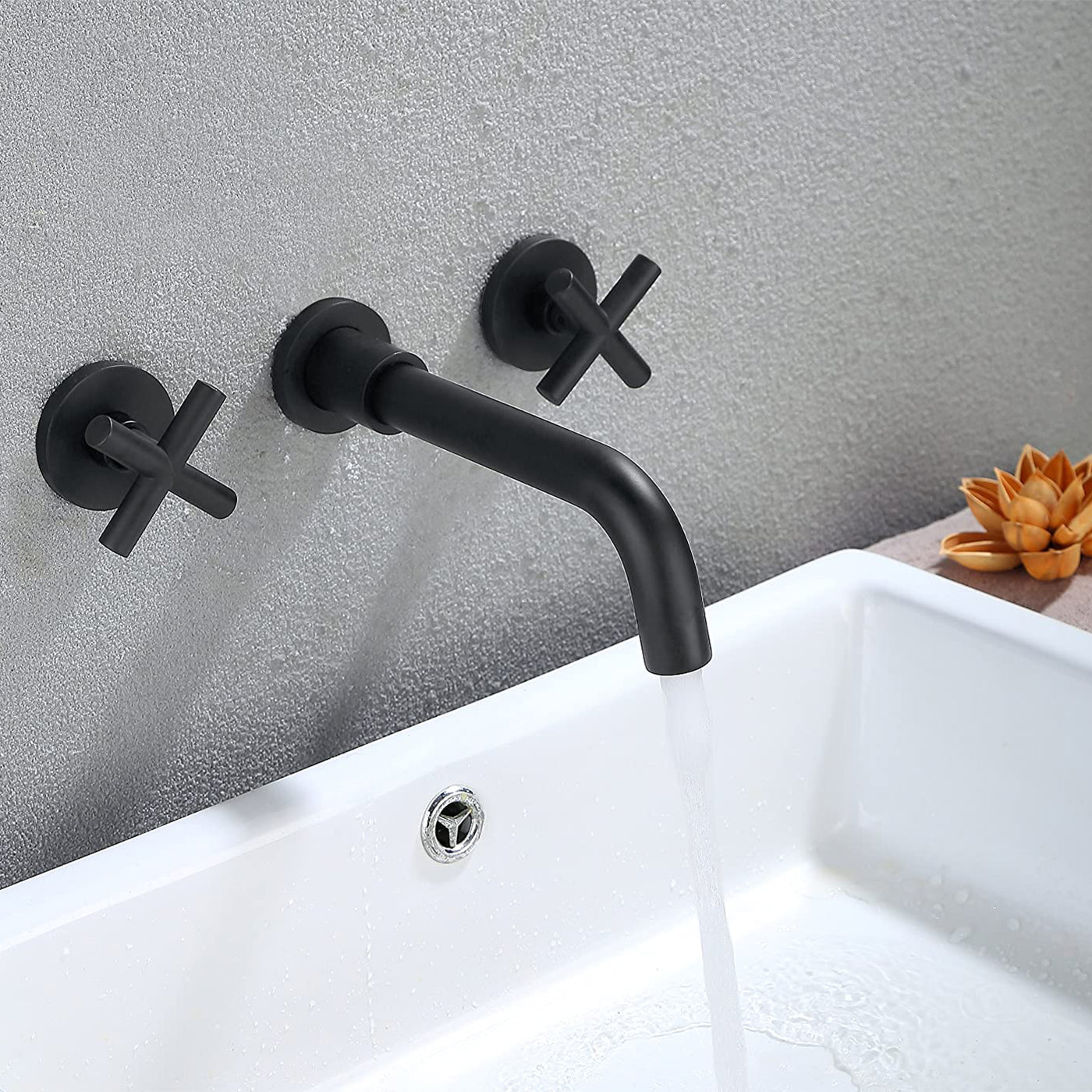 Bathroom Faucet Wall Mounted Bathroom Sink Faucet Matte Black Brass