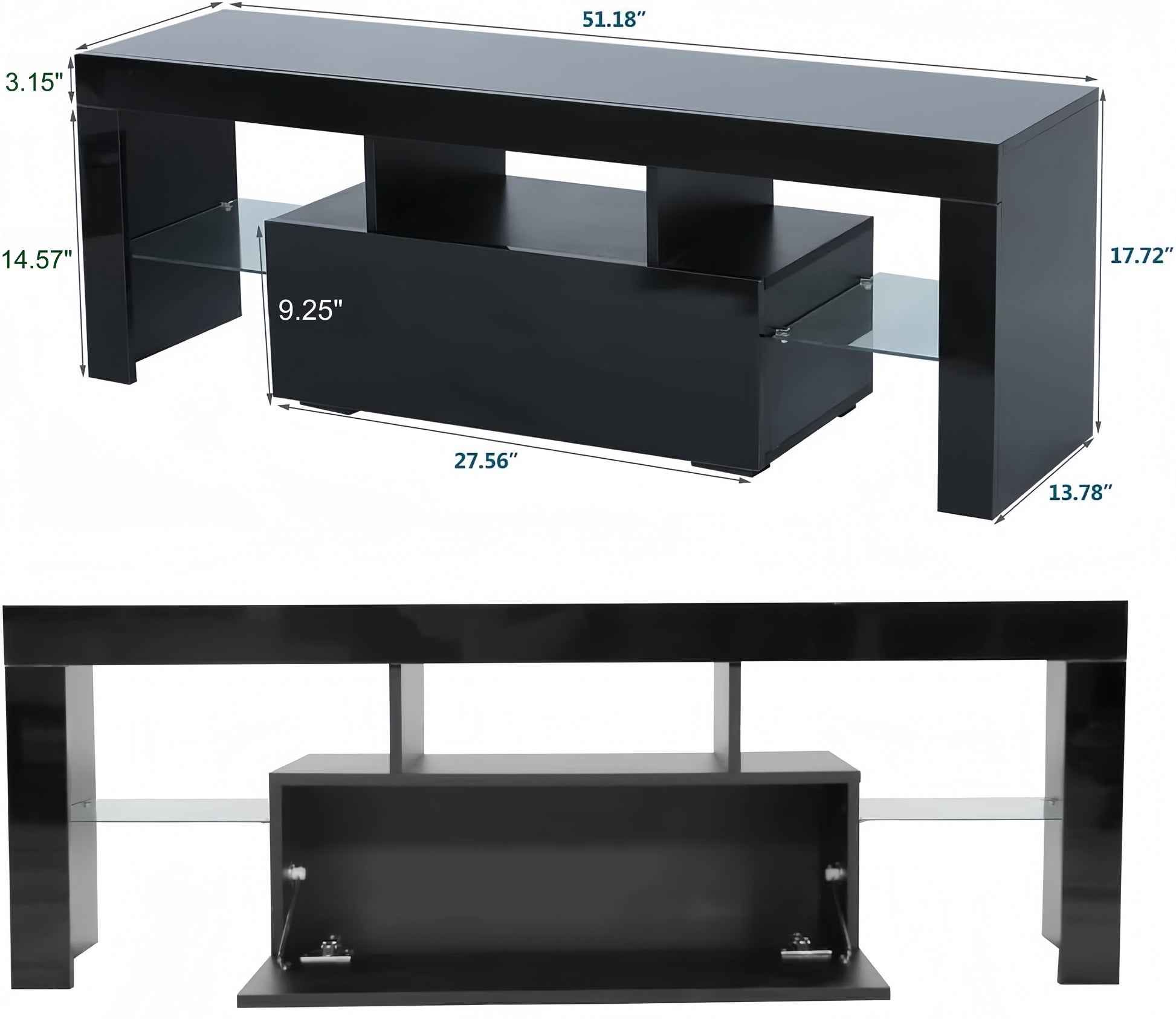 Led Tv Stand For Televisions Up To 55 Inchs,Modern Entertainment Center With Down Filp Door, Glass Shelf And High Glossy Uv Front Face, Tv Console Table For Living Room,Bedroom. Black Color Black