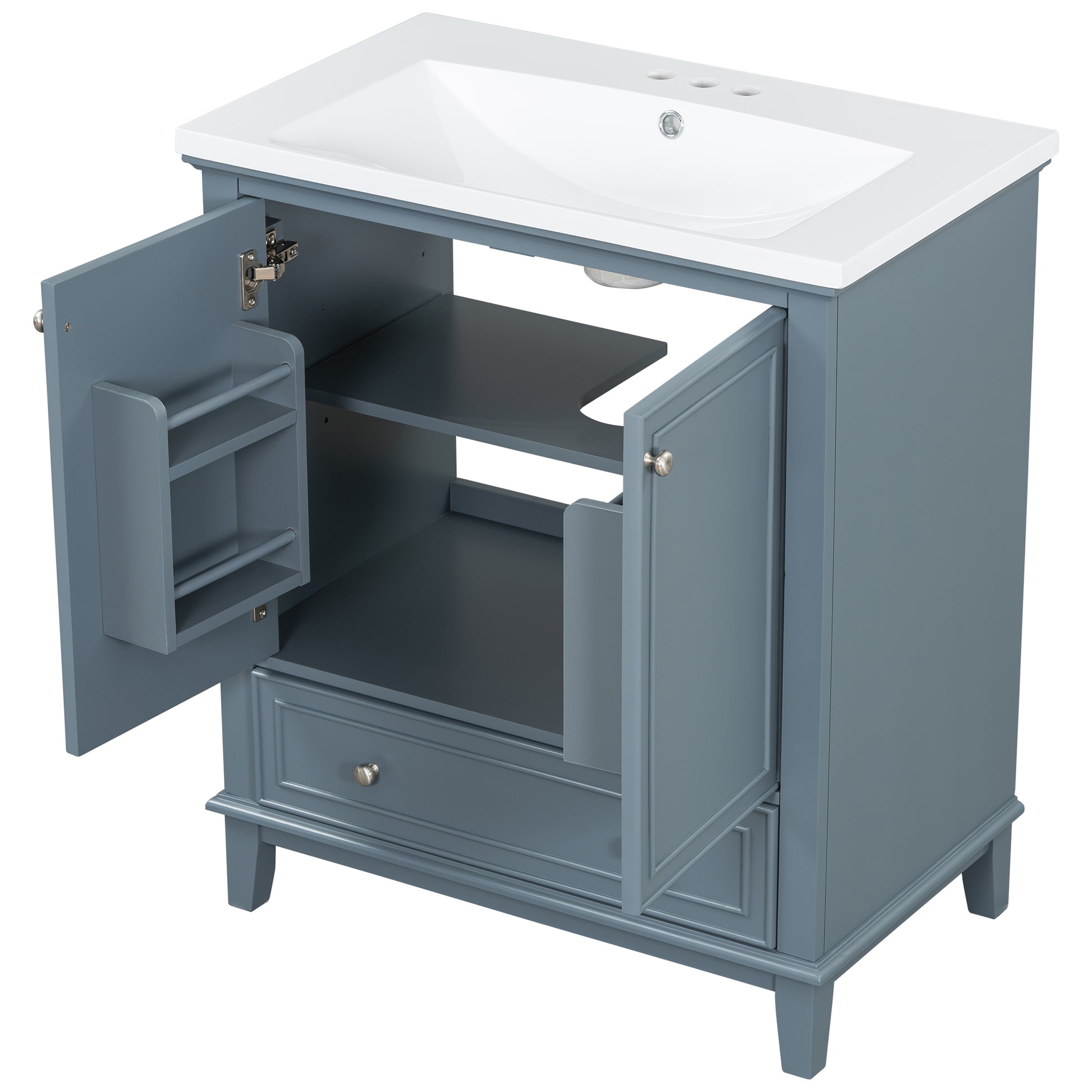 30" Bathroom Vanity With Sink Combo, Multi Functional Bathroom Cabinet With Doors And Drawer, Solid Frame And Mdf Board, Blue Blue Solid Wood Mdf