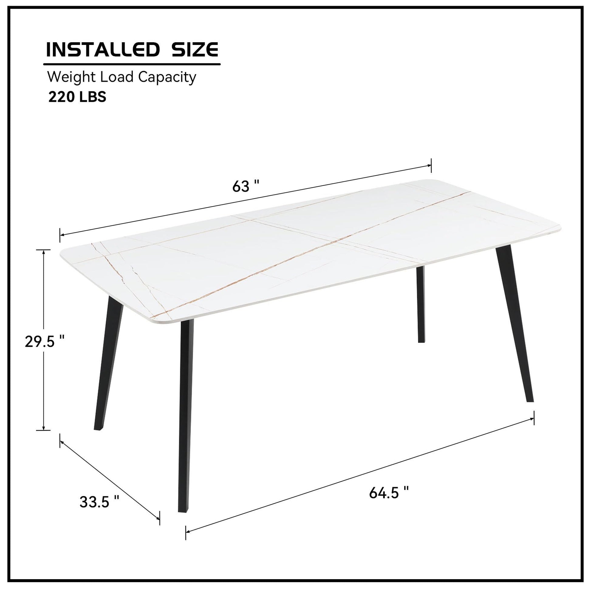 62.9" Dining Table With Sintered Stone Table Top And Metal Legs, Modern Kitchen Table For Living Room, Dining Room,Home And Office, White Table Matte White Dining Room Rectangular Carbon Steel Sintered Stone