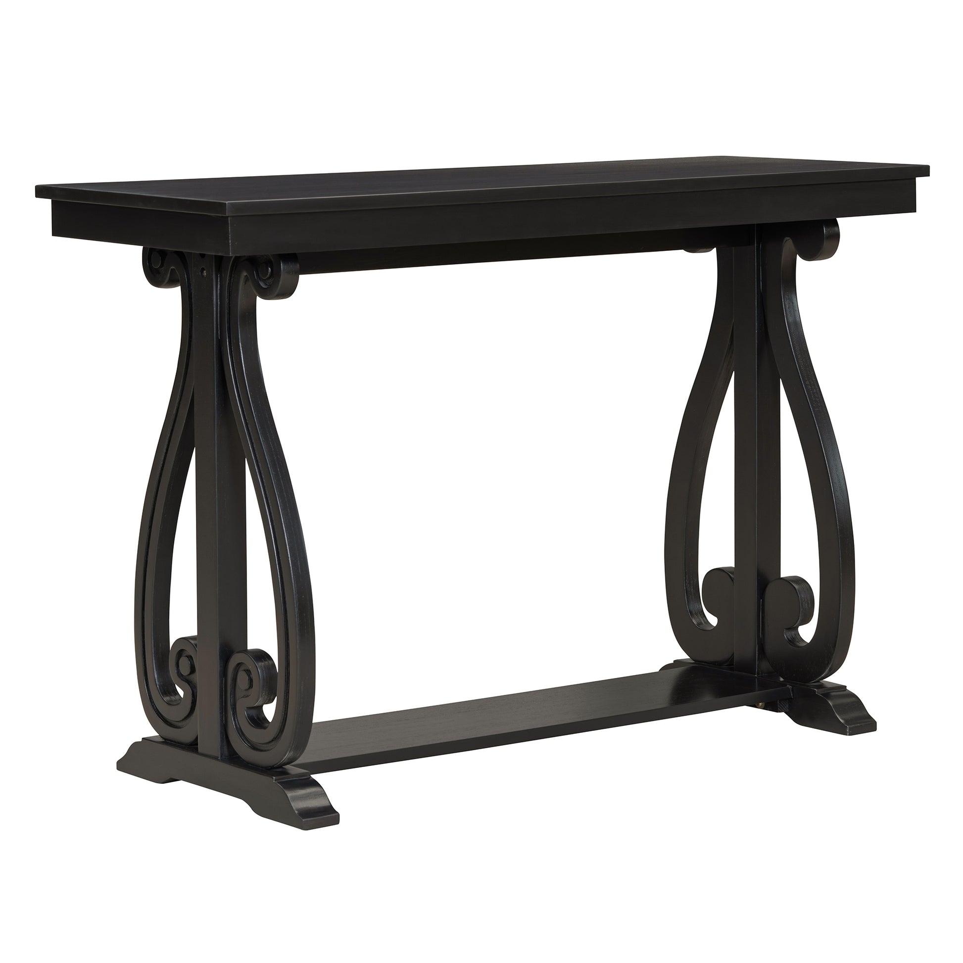 48 Inch Rustic Vintage Console Tablefarmhouse Style Entryway Table With Open Shelf And Sturdy Construction For Entryway And Living Room Black Black Distressed Finish Primary Living Space Antique,Rustic,Vintage Open Storage Console Tables Brushed