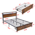 King Size Metal Platform Bed Frame With Wooden Headboard And Footboard With Usb,Charging Station,2 Drawers,Led Lights, No Box Spring Needed, Easy Assemble King Brown Black Mdf Metal